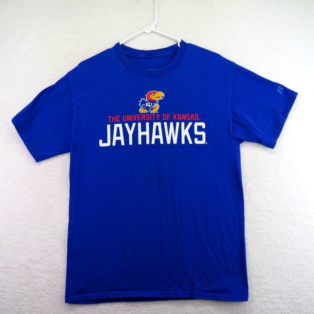 Russell T Shirt Size Medium University of Kansas Jayhawks Logo‎ Front Back Blue